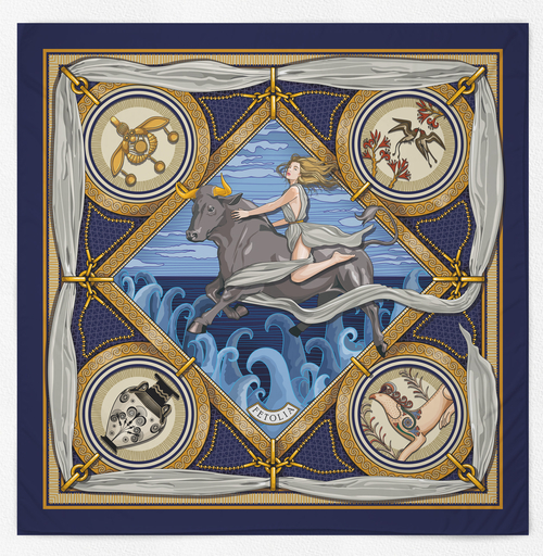 The Abduction of Europa - Blue - 100% Silk Scarf 