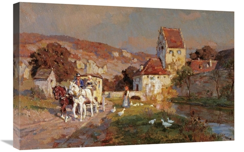 Global Gallery GCS-268628-30-142 30 in. A Horse & Carriage by a River 