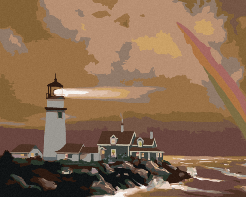 Zuty - Paint by Numbers - LIGHTHOUSE ON A PROMONTORY AGAINST A BROWN