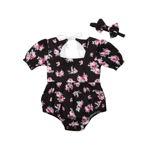 Newborn Infant Baby Girls Floral Jumpsuit Ruffles