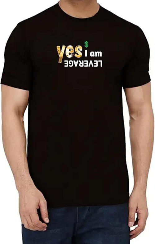ROUND NECK HALF SLEEVES "YES I AM LEVERAGE" PRINTED TSHIRT FOR MEN