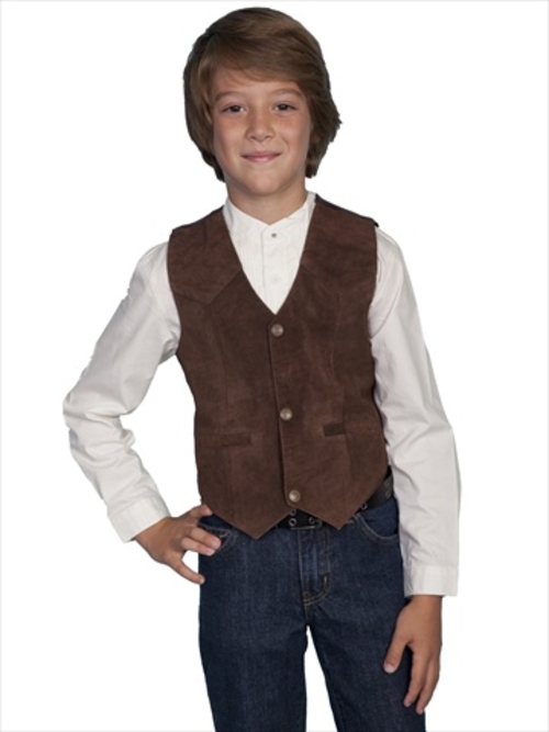 Scully 2002-67-XL Leather Kids Vest - Espresso Boar Suede- Extra Large