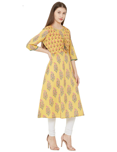 Jaipuri Cotton A-Line (Semi Anarkali) Kurti for Women (Size-L)