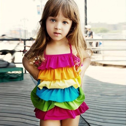 One piece Little Girls Rainbow  Swimsuit Summer