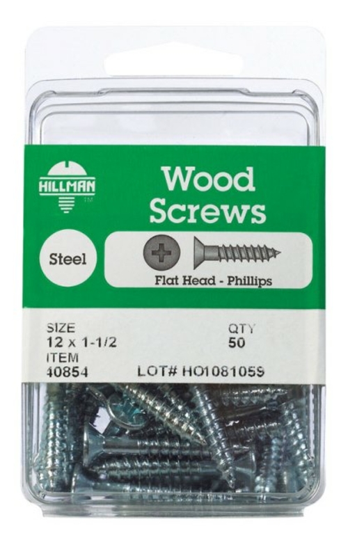 Hillman 40854 12 x 1.5 in. FH Phil Wood Screws- pack of 5