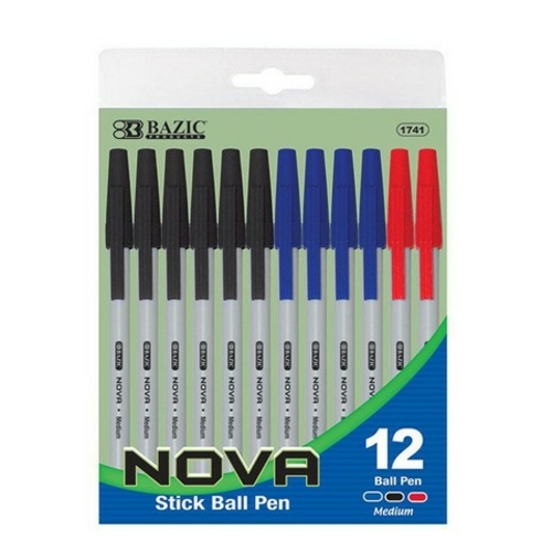 Bazic 1741  Prima Black Stick Pen w/ Cushion Grip (8/Pack) Pack of 24