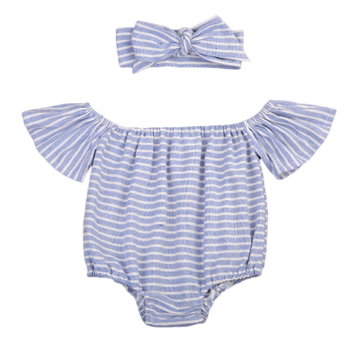 Babies Off shoulder Flare Sleeve Stripe