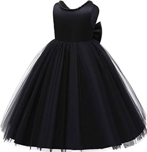 Girls Maxi/Full Length Festive/Wedding Dress  (Black, Sleeveless)