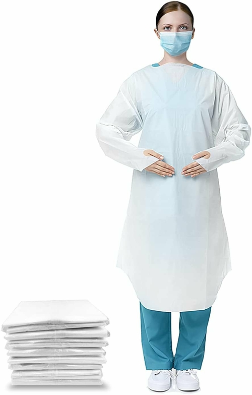 Disposable Isolation Gowns 45". Pack of 200 Blue Disposable Gowns