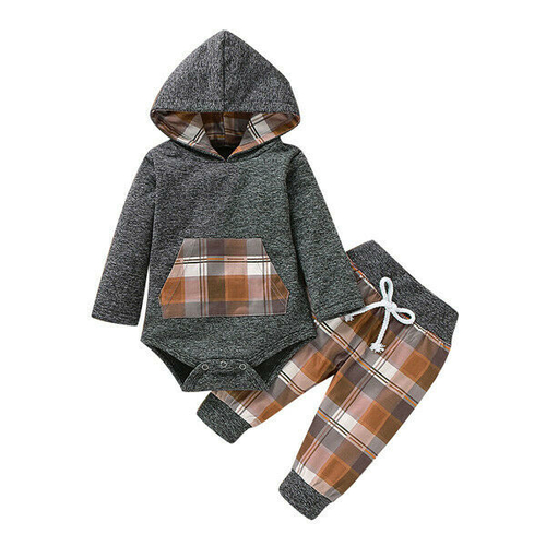 Newborn Baby Boy Girl Clothes Sets Plaid Print