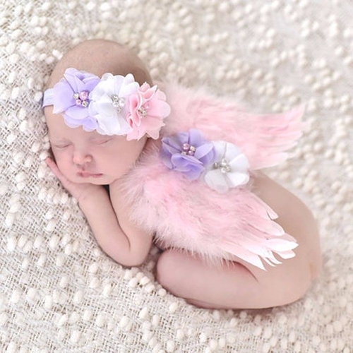 Newborn Baby Girl White Feather Angel Wing