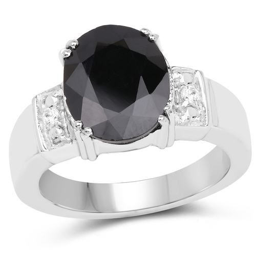 5.29 Carat Genuine Black Sapphire and White Topaz .925 Sterling Silver