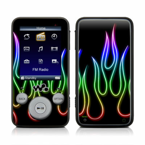 DecalGirl SWKE1-NFLAMES-RBO E Series - 1st Gen Walkman Skin - Rainbow 