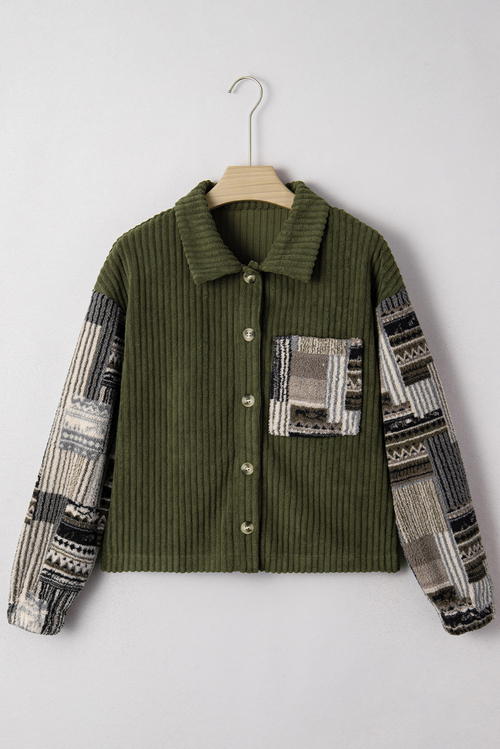 Main Plaid Patchwork Sleeve Button-Up Ribbed Fleece Jacket image