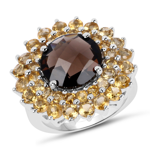 8.56 Carat Genuine Smoky Quartz & Citrine .925 Sterling Silver Ring