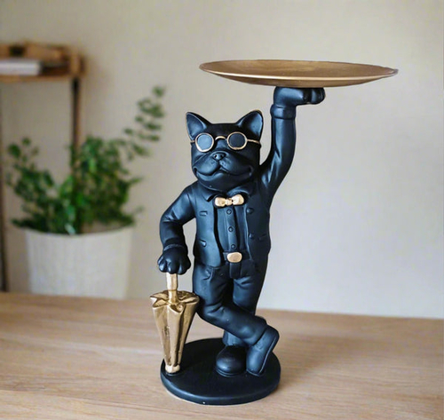 ALiLa Bull Dog Statue with Golden Plate Showpiece Idol Black 