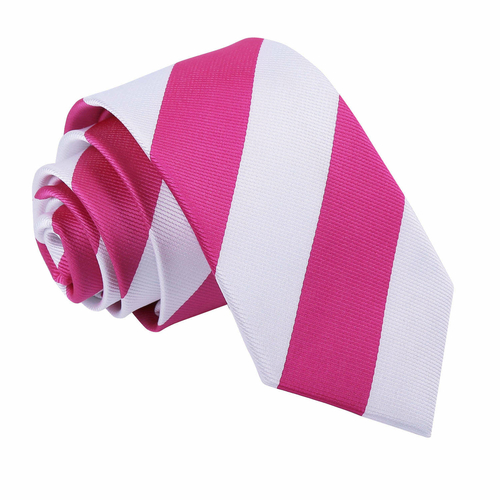 Striped Slim Tie - Hot Pink & White