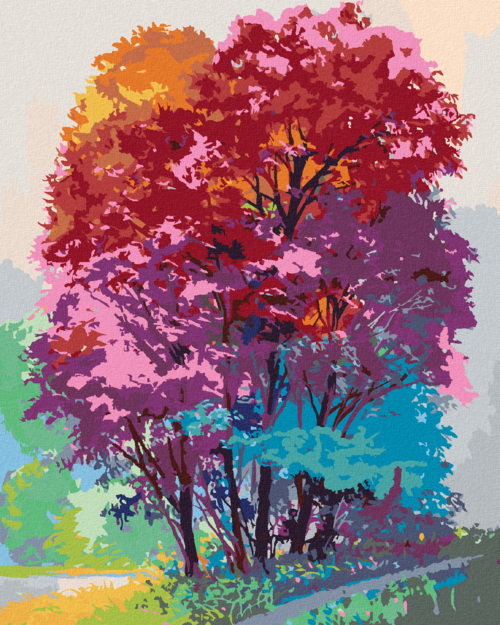 Paint by Numbers - A COLOURFUL TREE IN THE FOREST