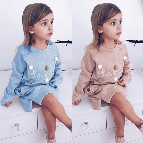 Casual Kids Baby Girls Autumn Cotton Dress Cute