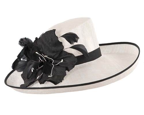 Large Ivory & Black Ladies Fashion Racing Hat