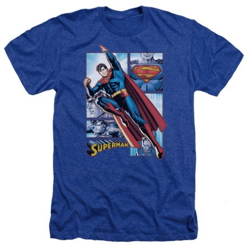 Trevco Jla-Superman Panels Adult Heather Tee- Royal - XL