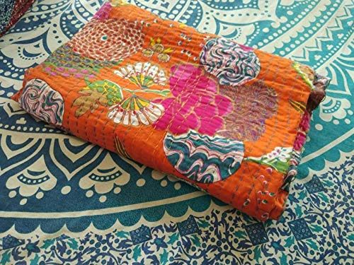 Main Hub Red Cotton Textile Work Creations Jaipuri Quilt Handmade Bed Cover image