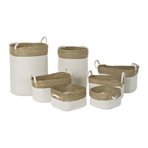Basket set DKD Home Decor White Cotton Natural Fibre (41 x 41 x 52,5
