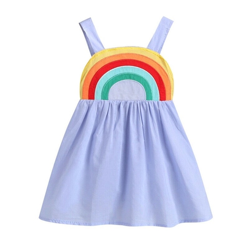 Toddler Kids Baby Girl Rainbow Sling Dress Casual