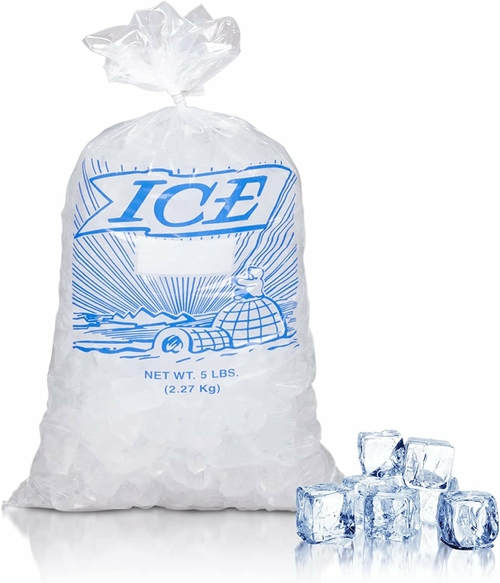 Pack of 1000 Printed Metallocene Ice Bags 5 lb, 9 x 18. Open End