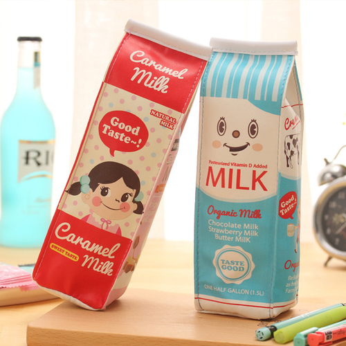 Creative Simulation Milk Box Pencil Case PU