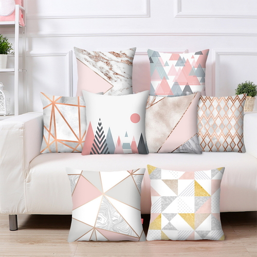 Urijk Pink Geometric Printed Throw Cushion Cover