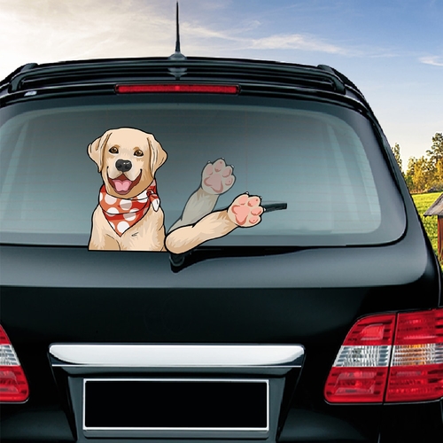 Rylybons Cute Labrador Dog Waving Wiper Decals PVC