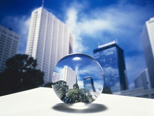 Panoramic Images PPI117903 Close up of clear globe with white sky line