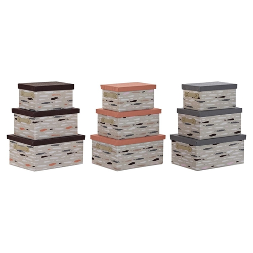 Set of Stackable Organising Boxes DKD Home Decor Brown Grey Orange 40