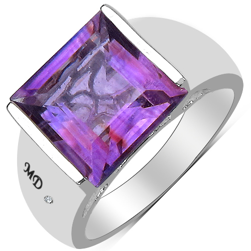 5.21 Carat Genuine Amethyst & White Diamond .925 Sterling Silver Ring