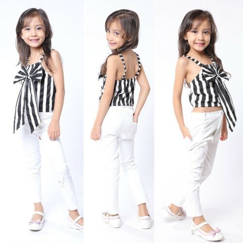 Pudcoco Baby Girl Striped Bow T-shirt Top+Long