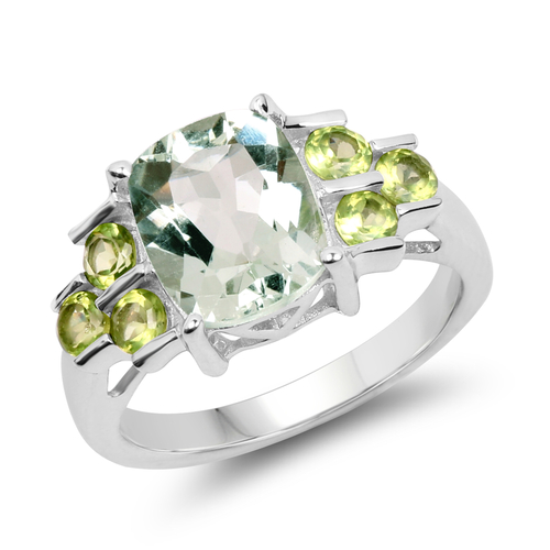 3.45 Carat Genuine Green Amethyst & Peridot .925 Sterling Silver Ring