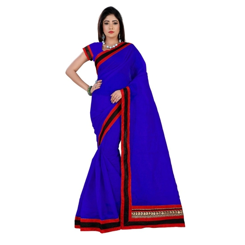 Generic Women's Chiffon Saree (Royal Blue, 5-6