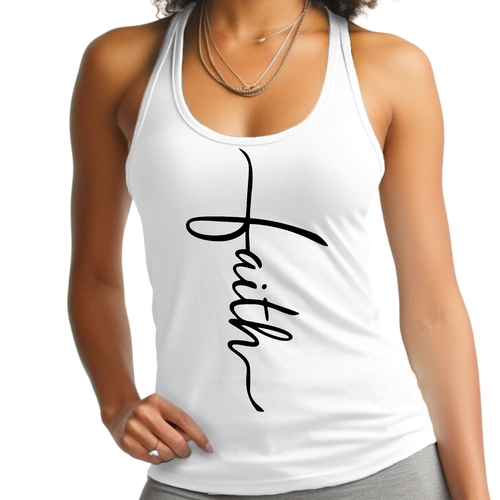 Womens Fitness Tank Top Graphic T-shirt - Faith Script Cross Black