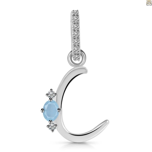 Aquamarine & White Topaz Alphabet C Pendant  Artificial