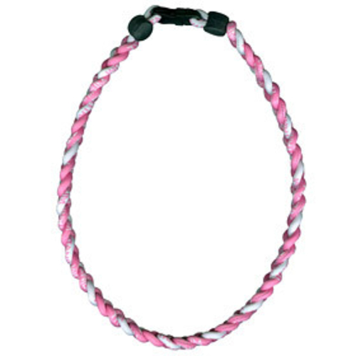 Titanium Ionic Braided Necklace Pink/White