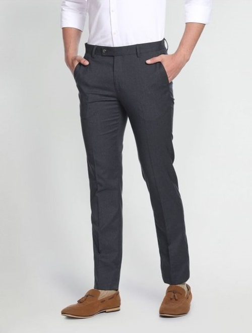 Grey Patterned Dobby Formal Trousers