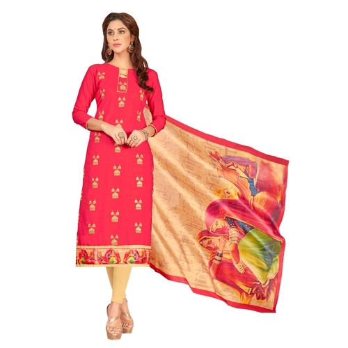 Slub Cotton Fabric Pink Color Dress Material