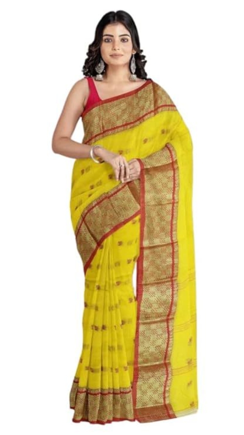Women'S Tangail Pure Cotton Silk Border Traditional Bengal Handloom