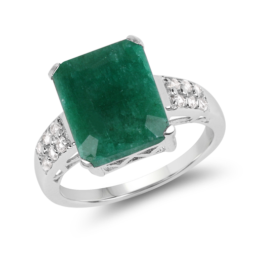 6.54 Carat Dyed Emerald & White Topaz .925 Sterling Silver Ring