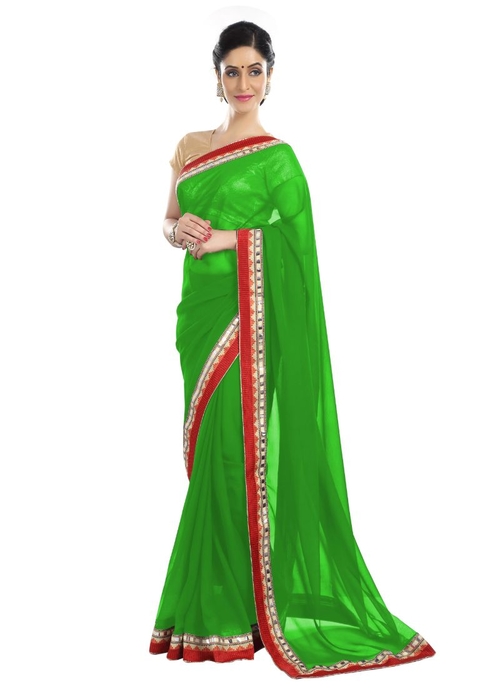 Generic Women's Chiffon Saree (Green, 5-6 Mtrs)