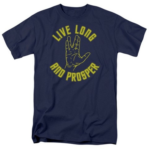 Trevco Star Trek-Live Long Hand - Short Sleeve Adult 18-1 Tee - Navy- 