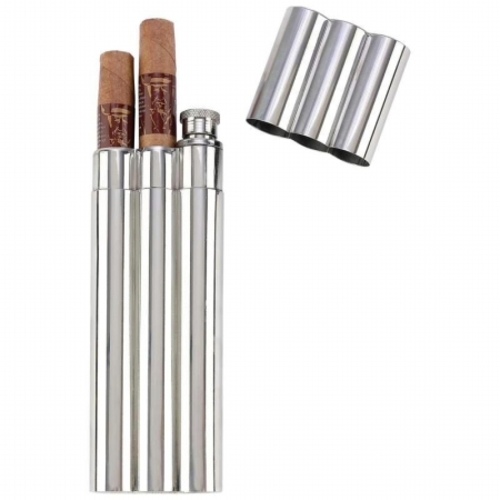 Maxam KTFLKCG Maxam Ss Flask With 2 Cigar Tubes