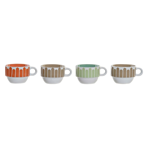 Piece Coffee Cup Set DKD Home Decor Metal Green Stoneware 190 ml (4