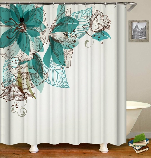 Turquoise Flowers Shower Curtain